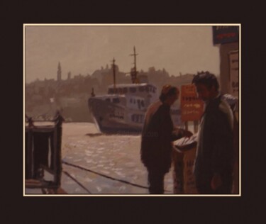 Peinture intitulée "Karakoy et les vapu…" par Serge Salis, Œuvre d'art originale, Huile Monté sur Autre panneau rigide