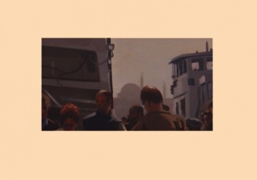 Peinture intitulée "La foule sortant du…" par Serge Salis, Œuvre d'art originale, Huile Monté sur Carton