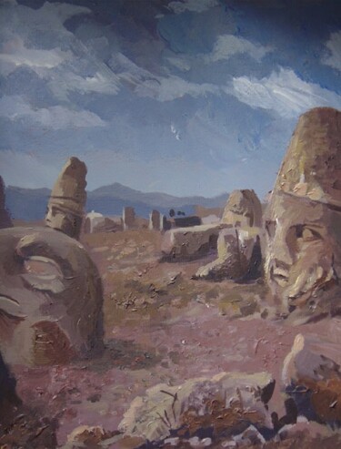 Peinture intitulée "Mt Nemrut Dagi" par Serge Salis, Œuvre d'art originale, Huile Monté sur Carton