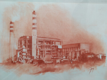 Drawing titled "Usine de recyclage…" by Serge Salis, Original Artwork, Conté