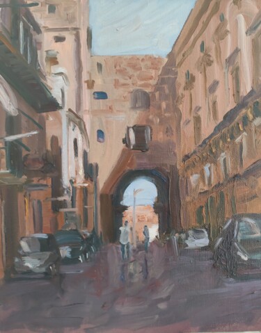 Painting titled "Centre historique d…" by Serge Salis, Original Artwork, Oil Mounted on Other rigid panel