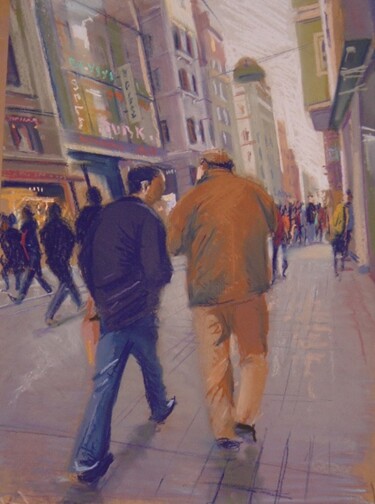 Malerei mit dem Titel "PROMENADE SUR LA  I…" von Serge Salis, Original-Kunstwerk, Pastell