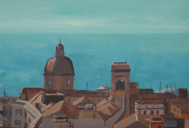 Painting titled "Quartier  Marina à…" by Serge Salis, Original Artwork, Oil Mounted on Other rigid panel