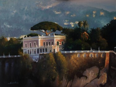 Painting titled "Sorrente le parco d…" by Serge Santini, Original Artwork, Oil Mounted on Cardboard