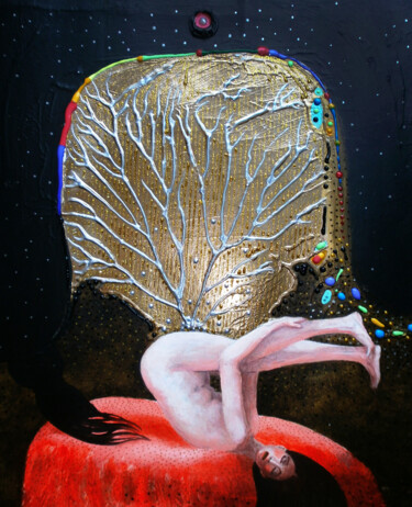 Картина под названием "Даная, Золотая Гроза" - Serge Sunne, Подлинное произведение искусства, Акрил