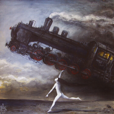 Painting titled "Девушка запускающая…" by Serge Sunne, Original Artwork, Acrylic