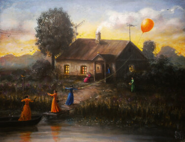 Картина под названием "Домик в деревне" - Serge Sunne, Подлинное произведение искусства, Акрил