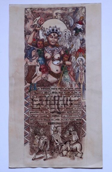 Pittura intitolato "Wild West Dakini" da Serge Sunne, Opera d'arte originale, Acquarello