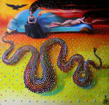 Картина под названием "Комната со Змеёй Бе…" - Serge Sunne, Подлинное произведение искусства, Акрил