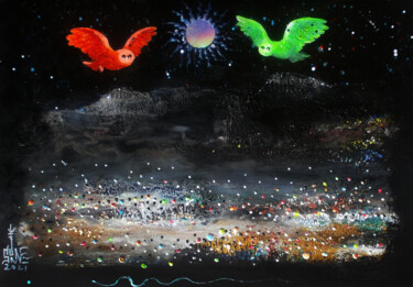 Картина под названием "Сон Сов" - Serge Sunne, Подлинное произведение искусства, Акрил