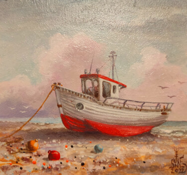 Картина под названием "Катерок на берегу с…" - Serge Sunne, Подлинное произведение искусства, Акрил
