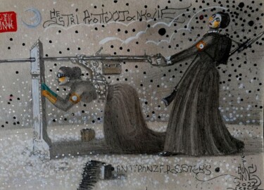 Malarstwo zatytułowany „Сестры противотанко…” autorstwa Serge Sunne, Oryginalna praca, Grafit