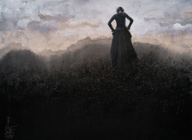 Картина под названием "На холме спящей тра…" - Serge Sunne, Подлинное произведение искусства, Чернила