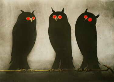 Painting titled "Owl Union" by Serge Sunne, Original Artwork, Acrylic