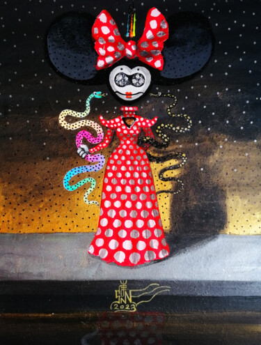 Painting titled "Mini Mouse with the…" by Serge Sunne, Original Artwork, Acrylic