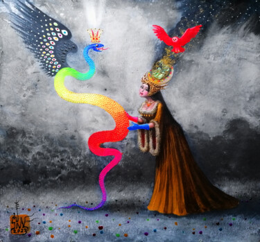 Картина под названием "Feathered Variegate…" - Serge Sunne, Подлинное произведение искусства, Акрил