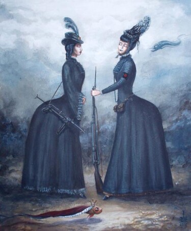 Pittura intitolato "Sisters of quazi-vi…" da Serge Sunne, Opera d'arte originale