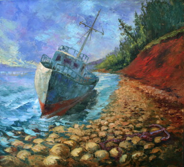 Painting titled "Red coast." by Serge Syrok, Original Artwork, Oil
