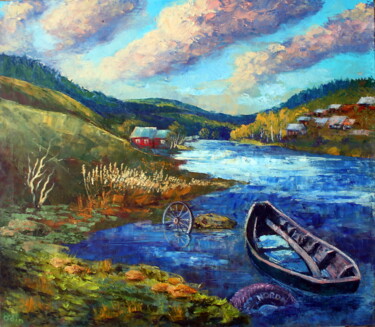 Ζωγραφική με τίτλο "Mountain river." από Serge Syrok, Αυθεντικά έργα τέχνης, Λάδι