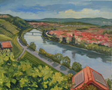Painting titled "Red roofs and viney…" by Serge Syrok, Original Artwork, Oil Mounted on Wood Stretcher frame