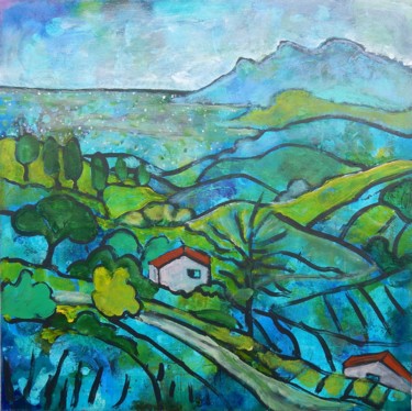 Peinture intitulée "Paysage bleu/vert" par Serge Thiery, Œuvre d'art originale, Acrylique