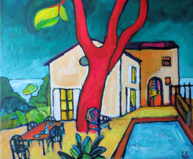Painting titled "Le Mas Provencal" by Serge Thiery, Original Artwork, Acrylic