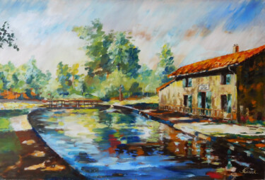 Painting titled "canal du midi à Lav…" by Serge Tissot, Original Artwork, Oil