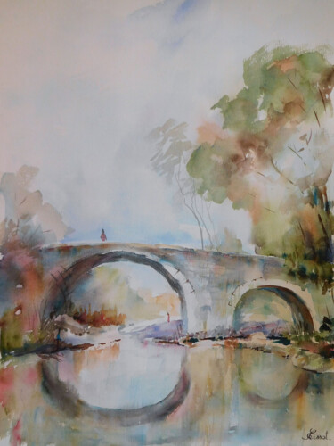Peinture intitulée "Pont de Saint-Jean…" par Serge Tissot, Œuvre d'art originale, Aquarelle