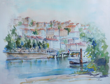 Peinture intitulée "Quai du Rhône à Lyon" par Serge Tissot, Œuvre d'art originale, Aquarelle