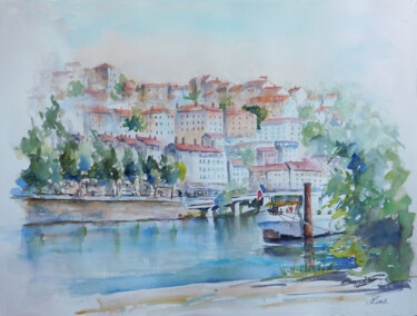 Painting titled "Quai du Rhône à Lyon" by Serge Tissot, Original Artwork, Watercolor