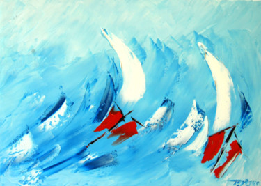 Peinture intitulée "Bleu-de-tempête" par Serge Tujague, Œuvre d'art originale, Huile