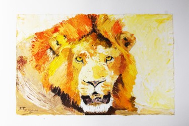 Peinture intitulée "Lion d'Afrique" par Serge Tujague, Œuvre d'art originale, Huile