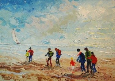Peinture intitulée "Promenade-bord-de-m…" par Serge Tujague, Œuvre d'art originale, Huile