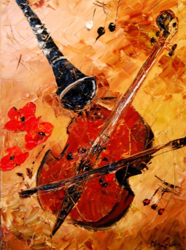 Peinture intitulée "Bois-et-cordes-" par Serge Tujague, Œuvre d'art originale