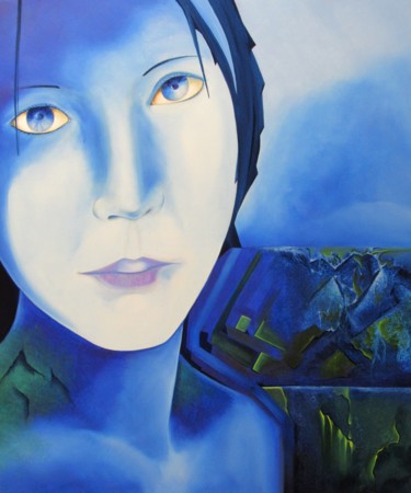 Painting titled "A BLUE WORLD" by Serge Vanderhaegen, Original Artwork, Oil