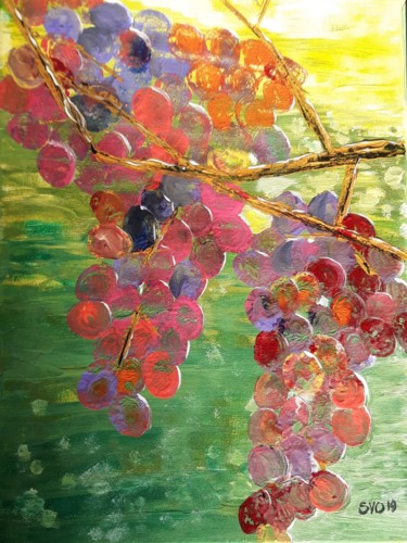 Painting titled "Grappe de raisins" by Serge Vanoevelen, Original Artwork, Acrylic