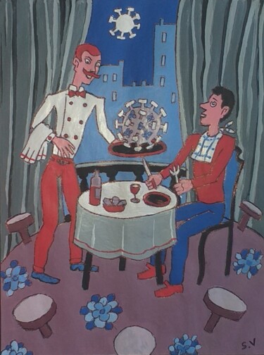 Malerei mit dem Titel "bon appétit" von Serge Voulouzan, Original-Kunstwerk, Acryl