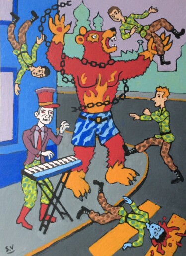 Картина под названием "Le cirque de moscou" - Serge Voulouzan, Подлинное произведение искусства, Акрил