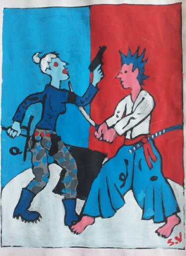 Peinture intitulée "Dispute" par Serge Voulouzan, Œuvre d'art originale, Gouache