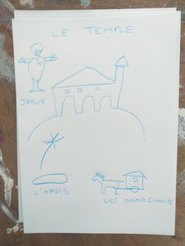 Drawing titled "Le temple" by Serge Voulouzan, Original Artwork, Chalk