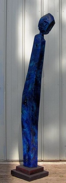 Sculpture intitulée "Personnage bleu" par Serge Boué - Kovacs, Œuvre d'art originale, Bois