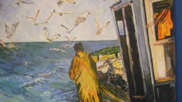 Peinture intitulée "pêcheur en mer" par Serge Brizai, Œuvre d'art originale, Huile