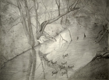 Рисунок под названием "Утки и ветки/ Ducks…" - Igor Sergeev, Подлинное произведение искусства, Карандаш