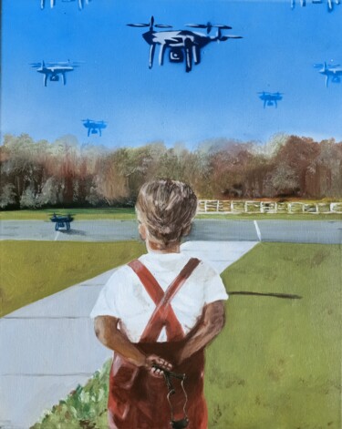 Malerei mit dem Titel "Drone attack" von Sergei Andreev, Original-Kunstwerk, Airbrush