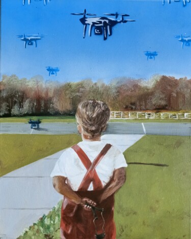 Painting titled "Drone attack" by Sergei Andreev, Original Artwork, Airbrush