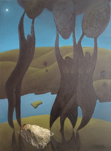 Peinture intitulée "Sommeil lunaire" par Sergei Arkoucha, Œuvre d'art originale, Huile