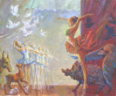 Painting titled "Нашествие" by Sergei Bogachik, Original Artwork, Oil Mounted on Wood Stretcher frame