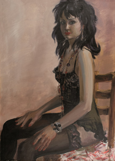 Картина под названием "Девушка в чёрном" - Sergei Chernyshev, Подлинное произведение искусства, Масло