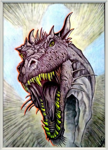 Dessin intitulée "Дракон" par Sergei Burdyk, Œuvre d'art originale, Crayon