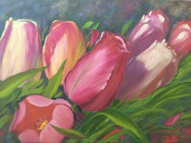 Painting titled "Tulips" by Sergei Jermolajev, Original Artwork, Oil